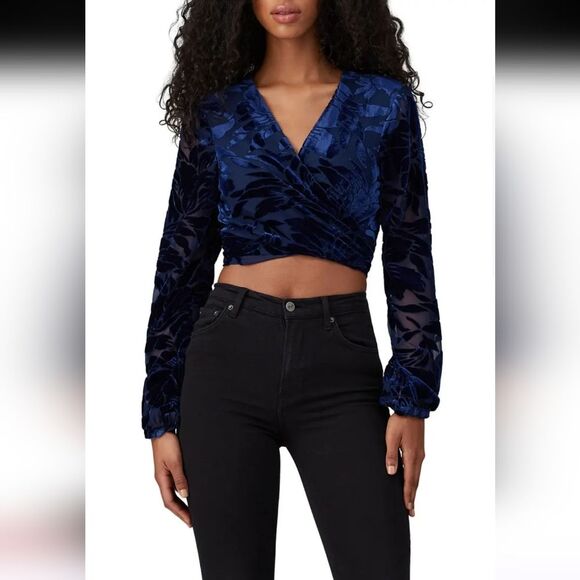 Hutch Claudia Velvet Burnout Crop Wrap Top Size S Blue - Picture 1 of 6
